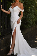 Empire Waist V-Neck High Slit Wedding Dress - Chloe Dress