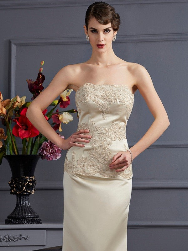 Mermaid Strapless Satin Sleeveless Applique Dress - Chloe Dress
