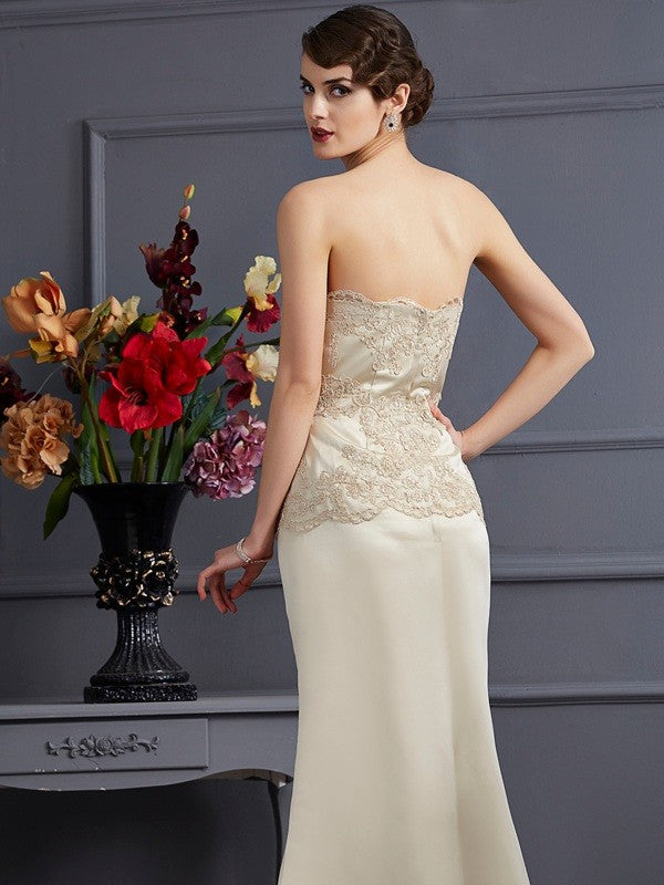 Mermaid Strapless Satin Sleeveless Applique Dress - Chloe Dress