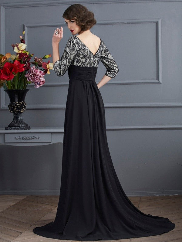 Sheath V-Neck Chiffon Three-Quarter Sleeve Dress - Chloe Dress