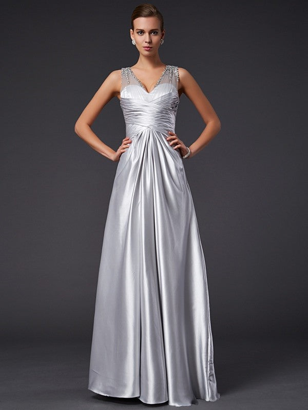 A-Line V-Neck Satin Sleeveless Dress - Chloe Dress