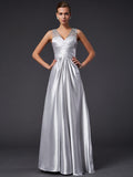 A-Line V-Neck Satin Sleeveless Dress - Chloe Dress