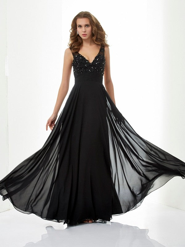 A-Line V-Neck Chiffon Sleeveless Applique Dress - Chloe Dress