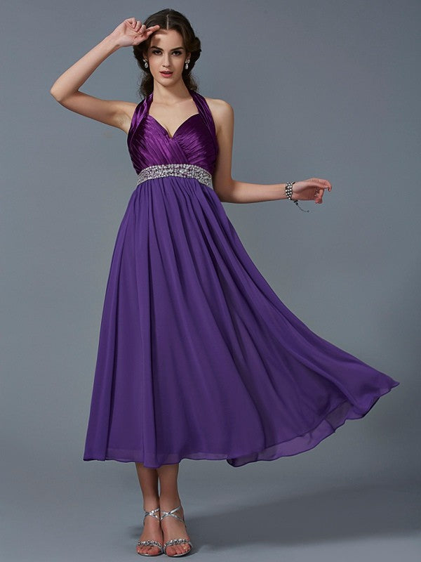 A-Line Halter Chiffon Sleeveless Wedding Dress - Chloe Dress