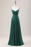 Green A-Line Chiffon Pleated Wedding Dress - Chloe Dress
