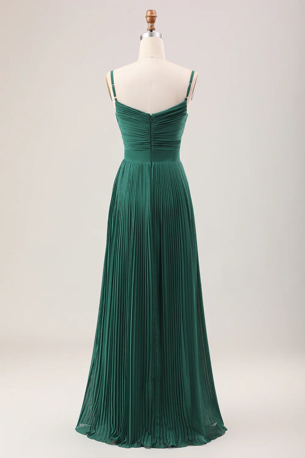 Green A-Line Chiffon Pleated Wedding Dress - Chloe Dress
