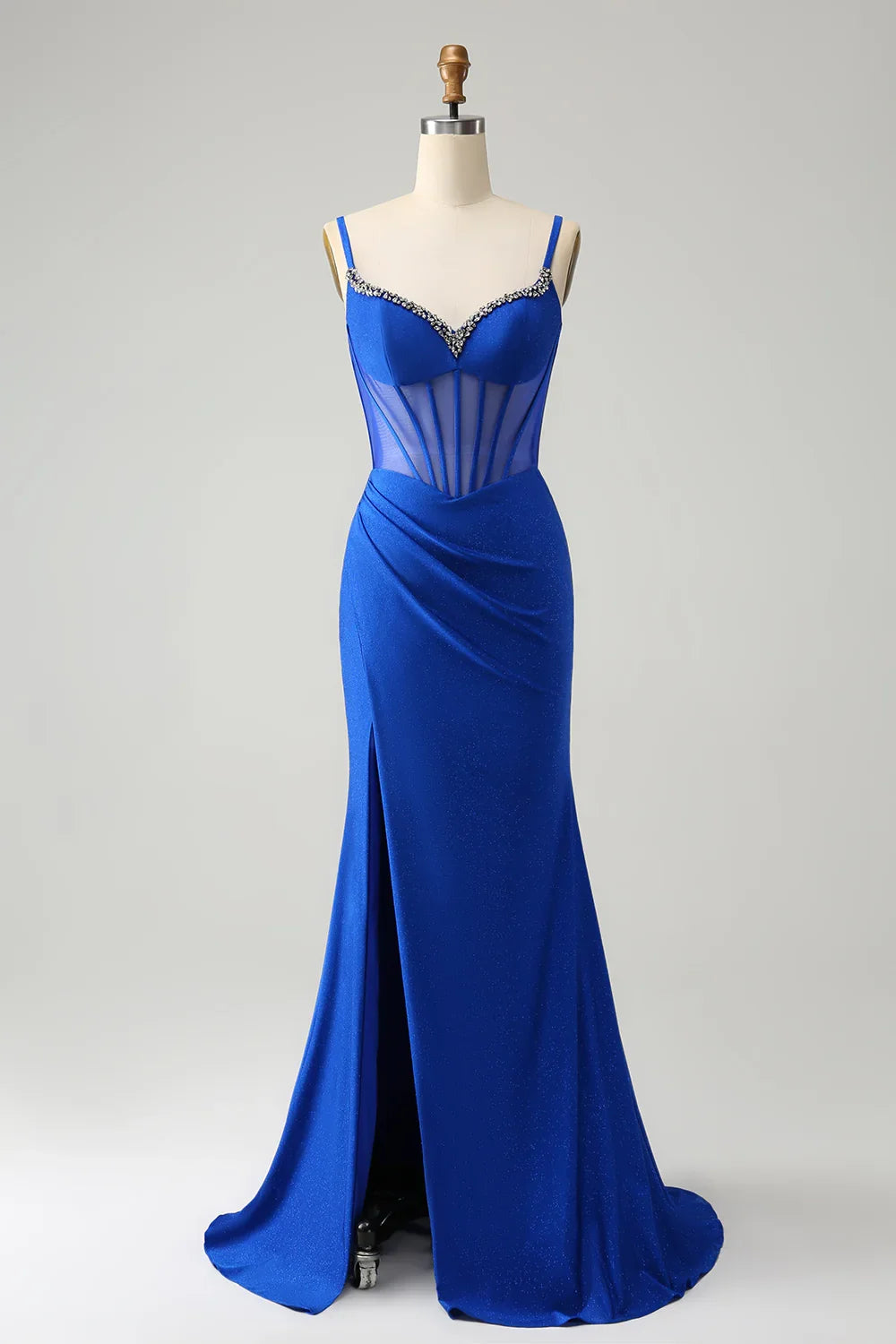 Blue Mermaid Lace-Up Back High Slit Ball Dress - Chloe Dress