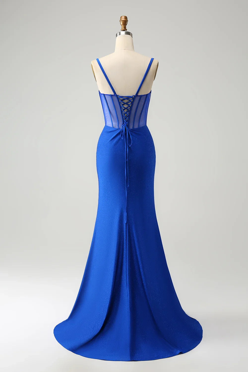 Blue Mermaid Lace-Up Back High Slit Ball Dress - Chloe Dress