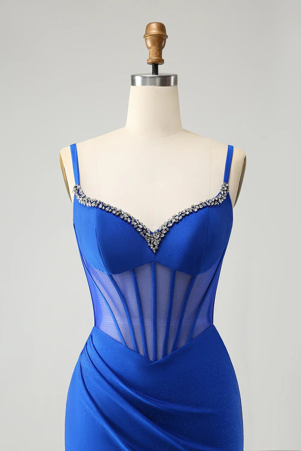 Blue Mermaid Lace-Up Back High Slit Ball Dress - Chloe Dress