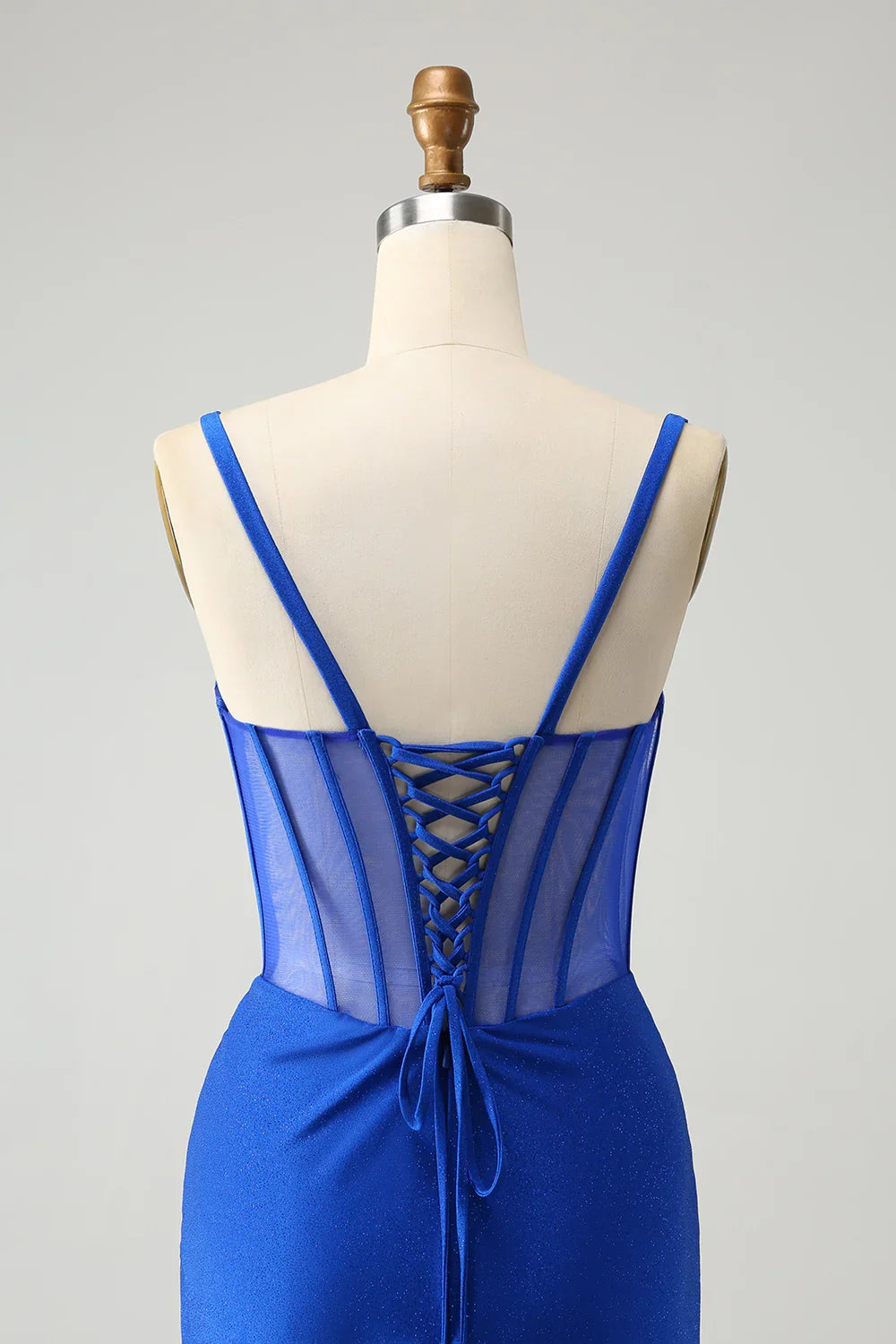 Blue Mermaid Lace-Up Back High Slit Ball Dress - Chloe Dress