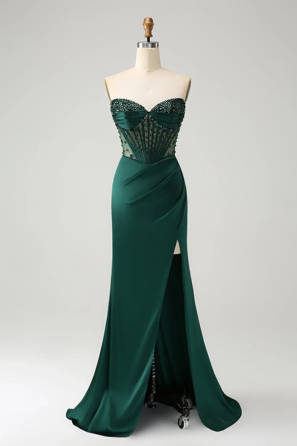 Green Mermaid Strapless Lace-Up Back High Slit Ball Dress - Chloe Dress