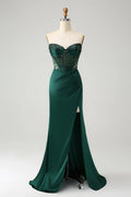 Green Mermaid Strapless Lace-Up Back High Slit Ball Dress - Chloe Dress