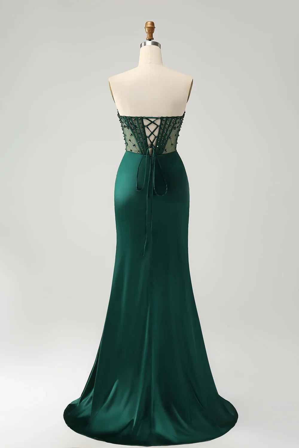 Green Mermaid Strapless Lace-Up Back High Slit Ball Dress - Chloe Dress