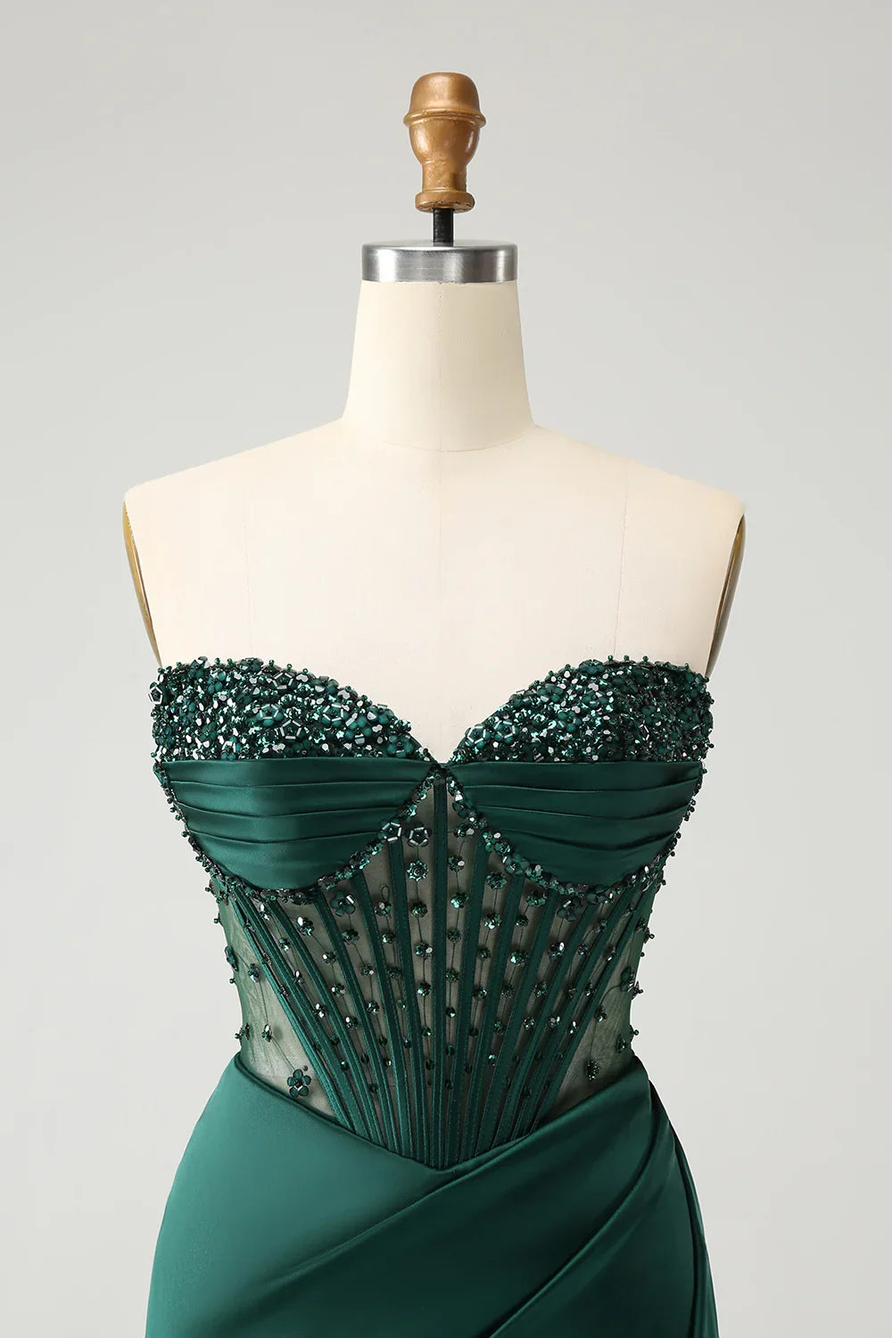 Green Mermaid Strapless Lace-Up Back High Slit Ball Dress - Chloe Dress