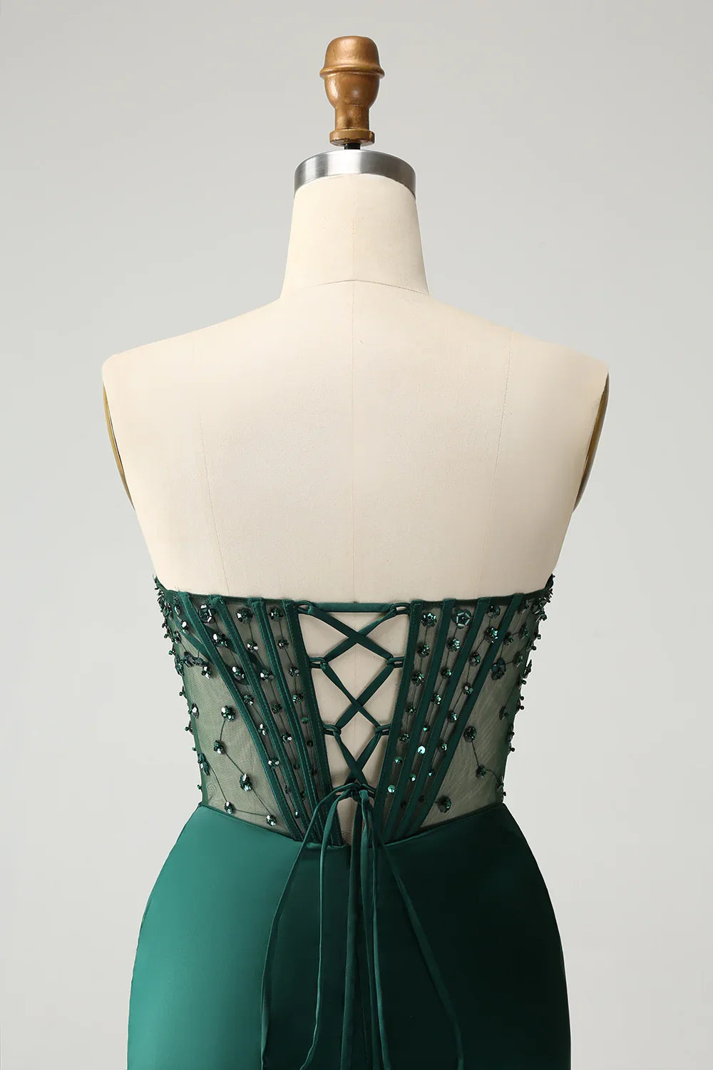 Green Mermaid Strapless Lace-Up Back High Slit Ball Dress - Chloe Dress