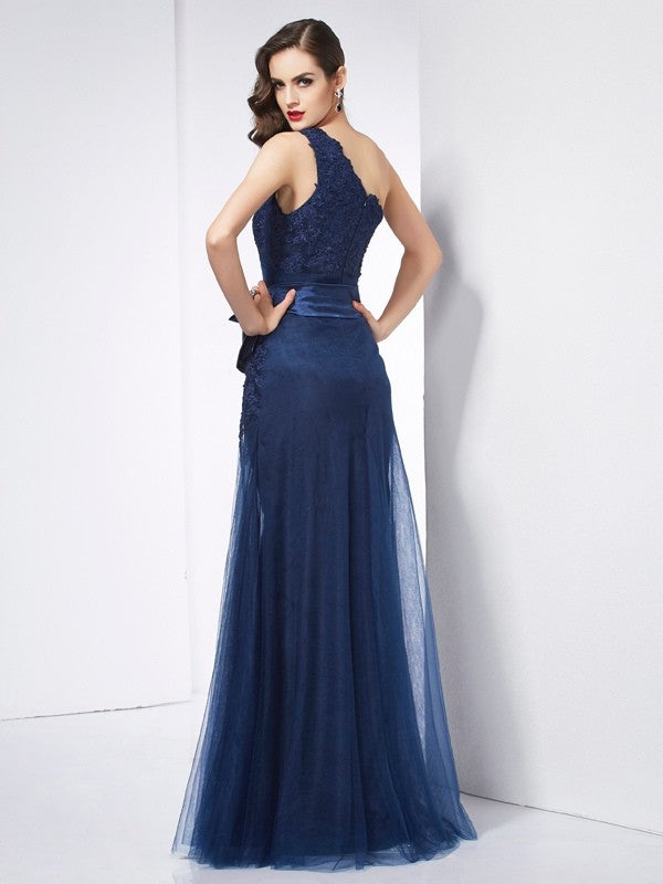 A-Line One-Shoulder Sleeveless Applique Dress - Chloe Dress