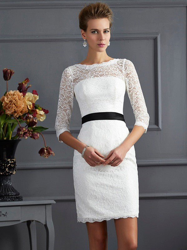 Sheath Lace Three-Quarter Sleeve Mini Dress - Chloe Dress