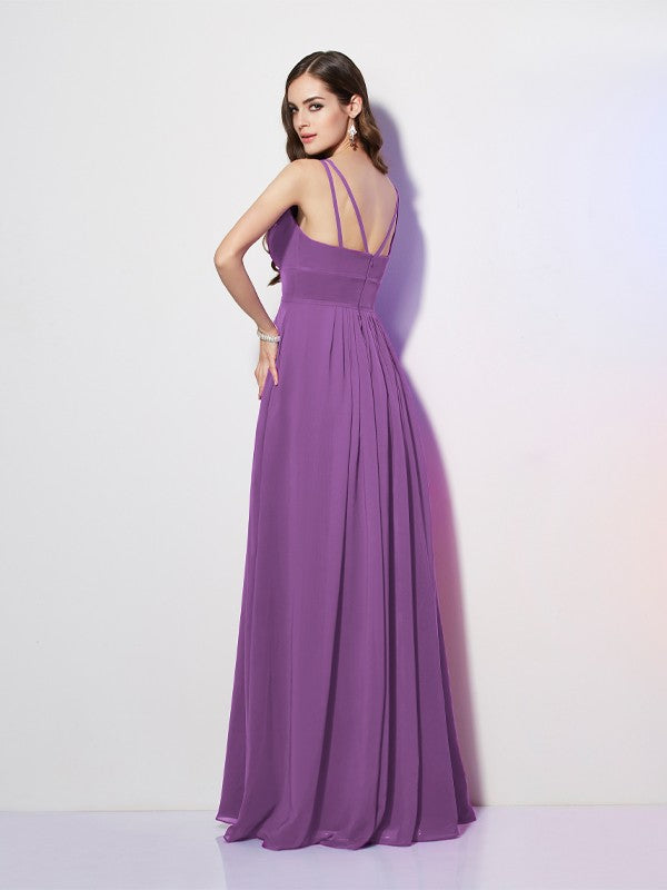Sheath Spaghetti Strap Chiffon Sleeveless Pleated Wedding Dress - Chloe Dress