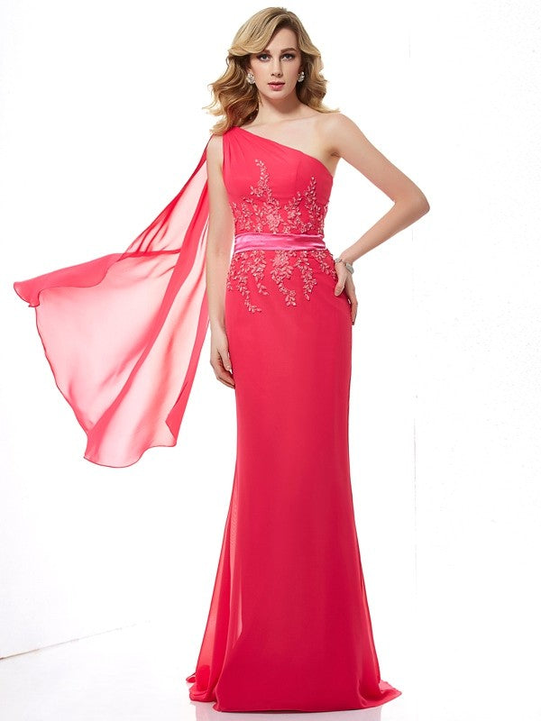 Sheath One-Shoulder Chiffon Sleeveless Applique Dress - Chloe Dress