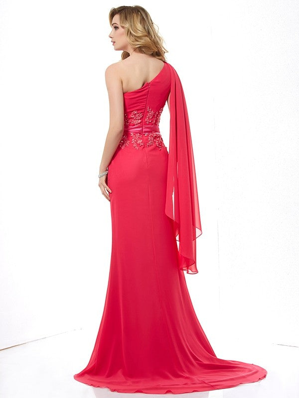 Sheath One-Shoulder Chiffon Sleeveless Applique Dress - Chloe Dress