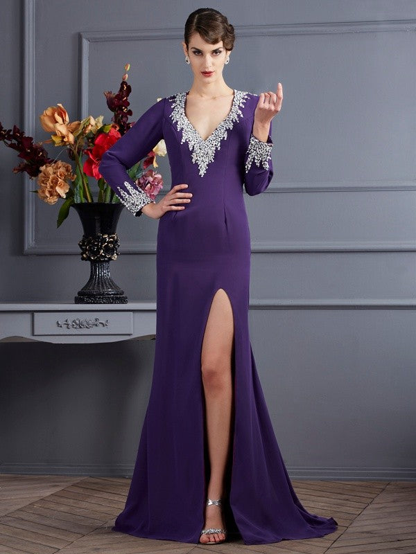 Mermaid V-Neck Chiffon Long Sleeve Dress - Chloe Dress