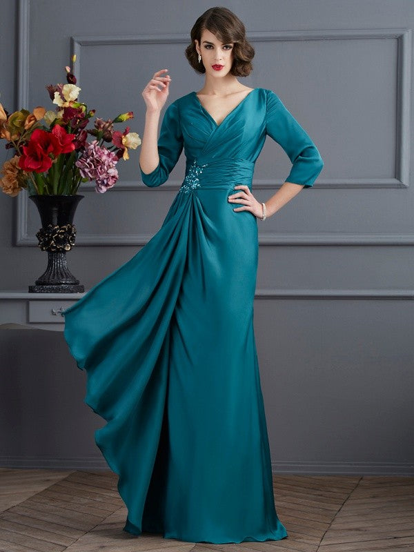 A-Line V-Neck Satin Three-Quarter Sleeve Dress - Chloe Dress