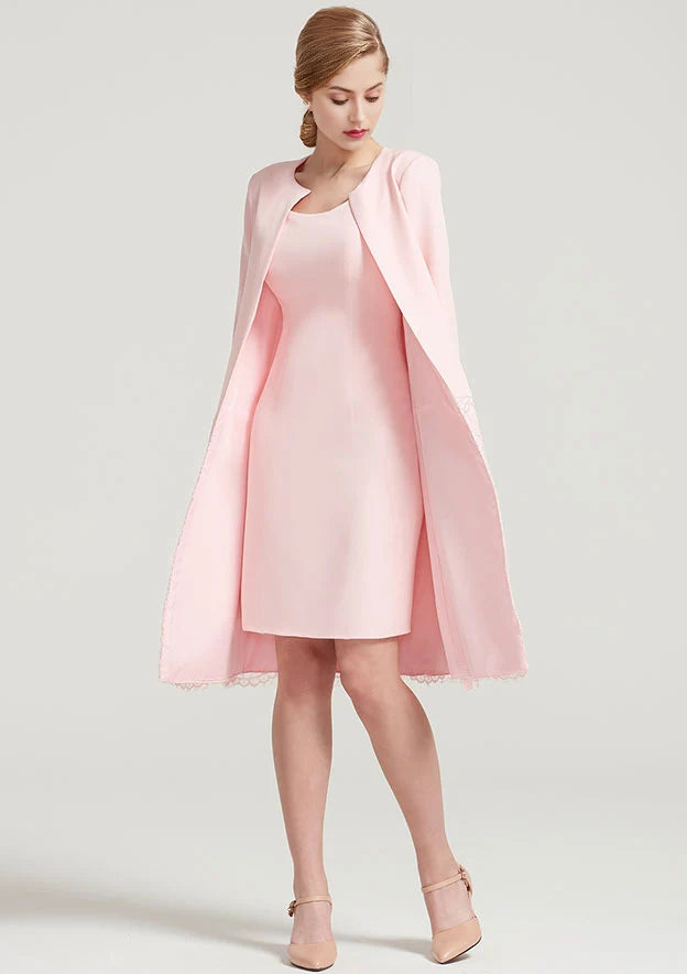 Pink Two‑Piece Mother of the Bride Dress With Lace Long Coat