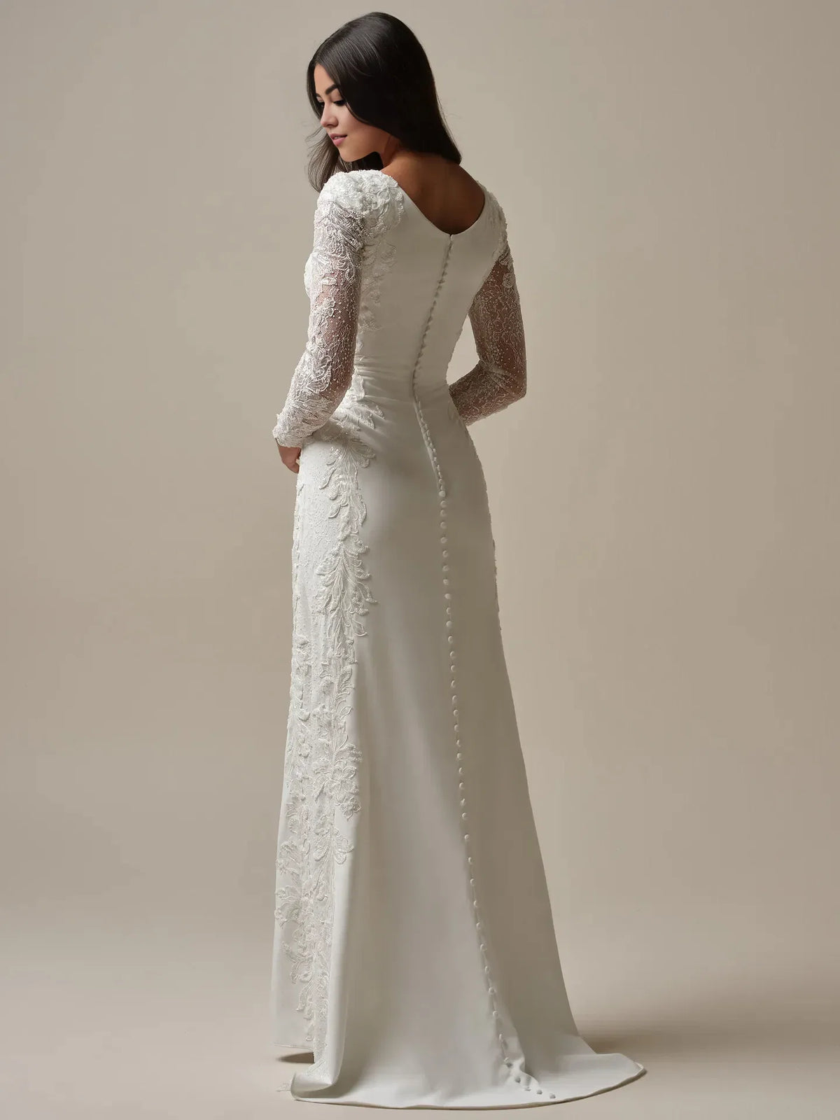White Long Sleeve Lace Mermaid Satin Wedding Dresses