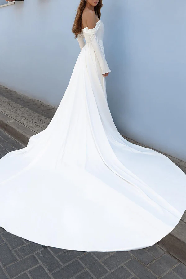 Empire Waist Long Sleeve High Slit Wedding Dress - Chloe Dress