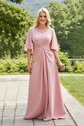 Dusty Pink Beaded Neck Cape Sleeve A‑Line Mother of the Bride Dress