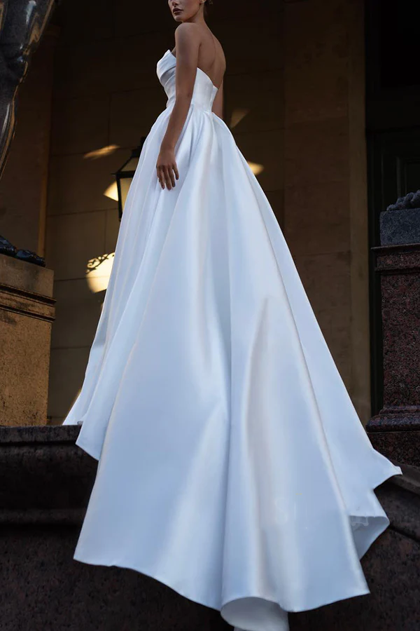 Strapless Satin Sleeveless High Slit Wedding Dress - Chloe Dress