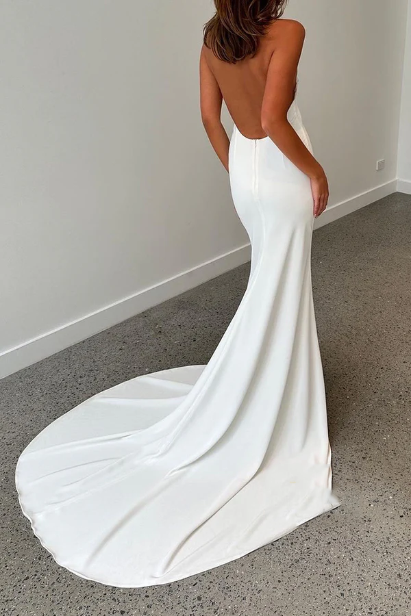 Satin Backless Mini Wedding Dress - Chloe Dress