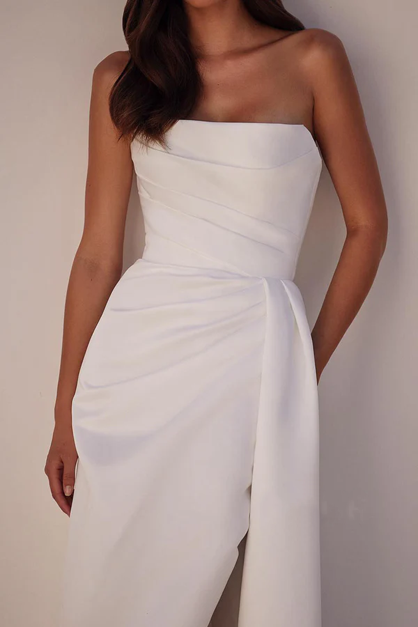 Satin Sleeveless High Slit Wedding Dress - Chloe Dress