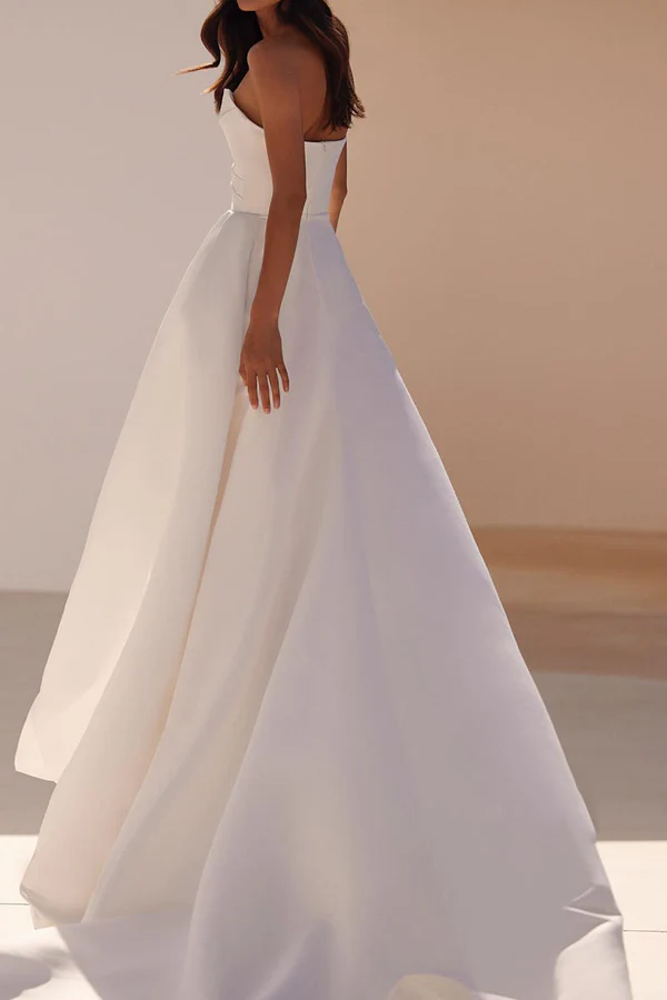 Satin Sleeveless High Slit Wedding Dress - Chloe Dress
