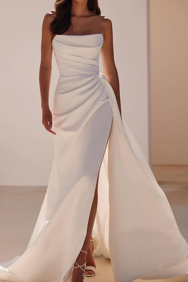 Satin Sleeveless High Slit Wedding Dress - Chloe Dress