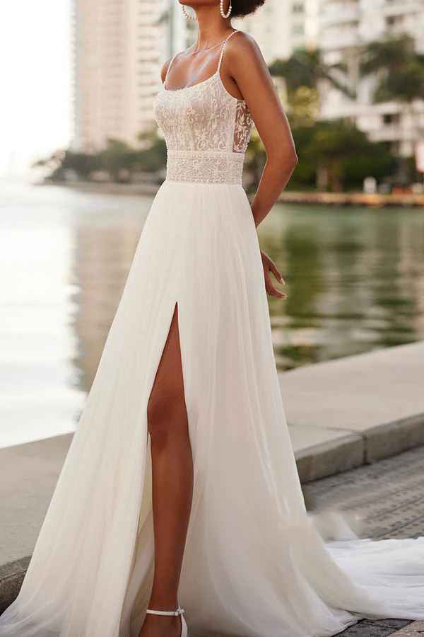 Lace High Slit Wedding Dress - Chloe Dress