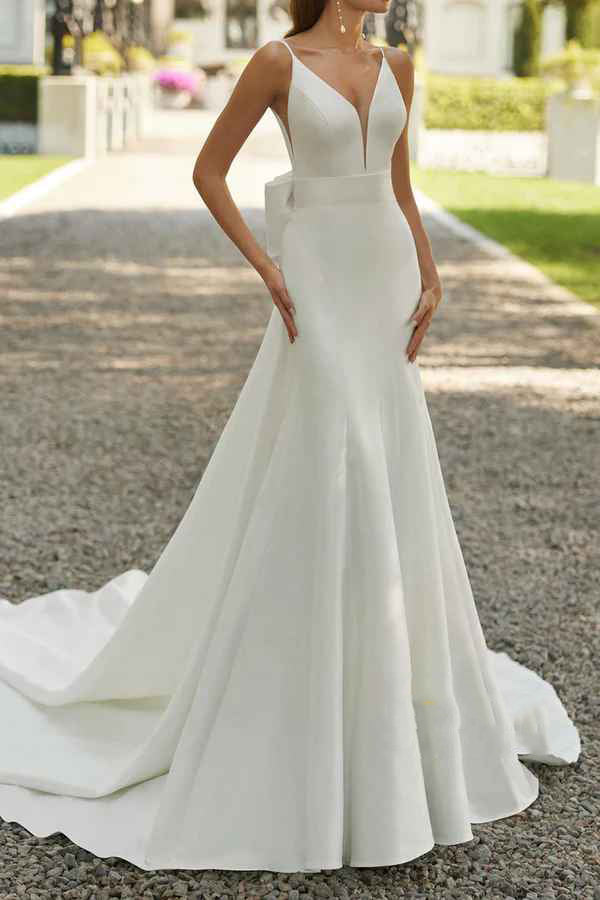 A-Line V-Neck Satin Wedding Dress - Chloe Dress