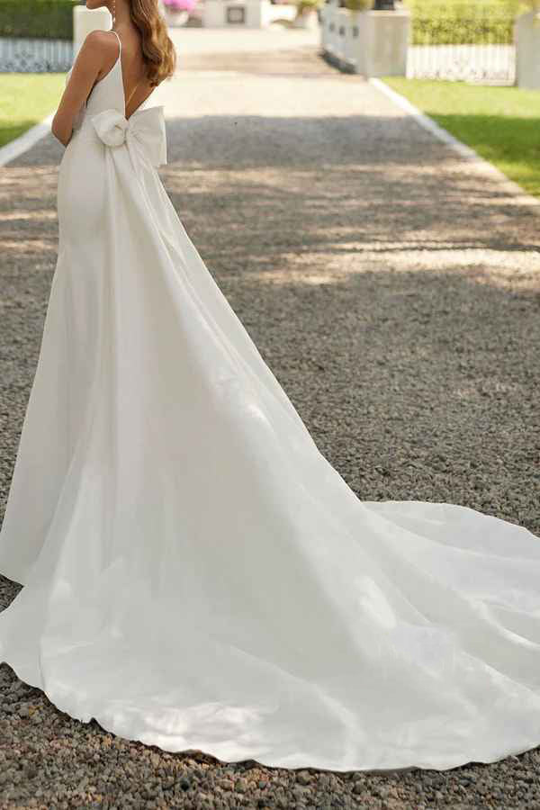 A-Line V-Neck Satin Wedding Dress - Chloe Dress