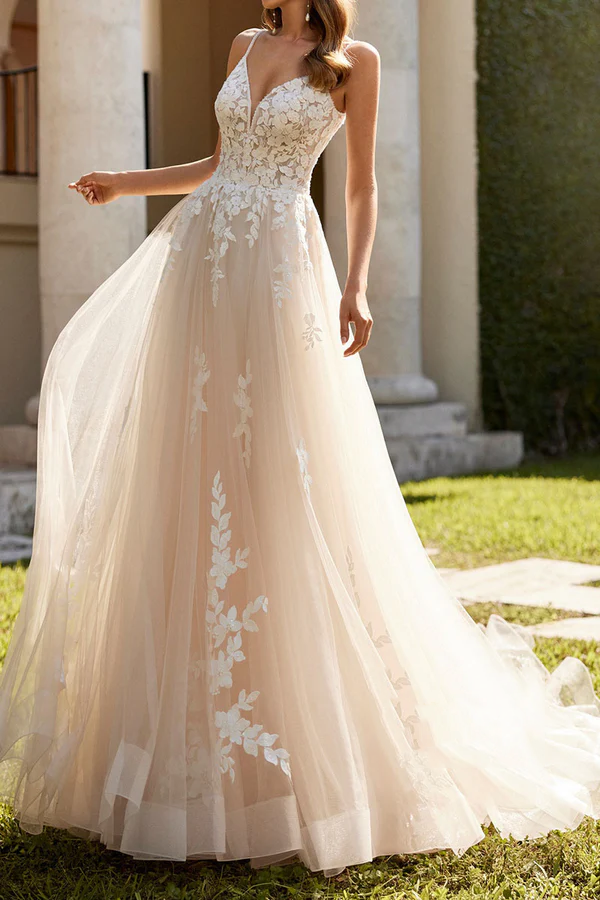 V-Neck Lace Wedding Dress - Chloe Dress