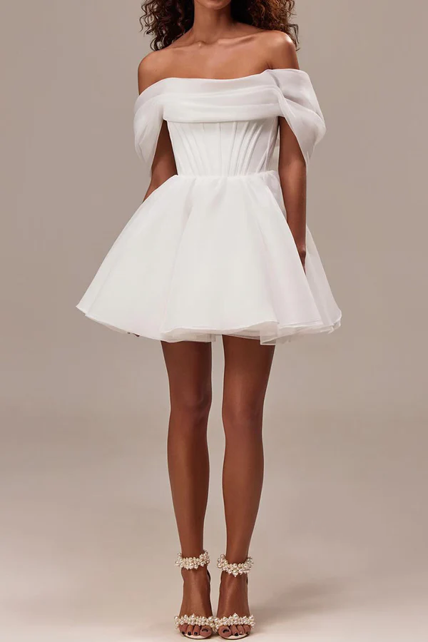 Off-Shoulder Mini Wedding Dress - Chloe Dress
