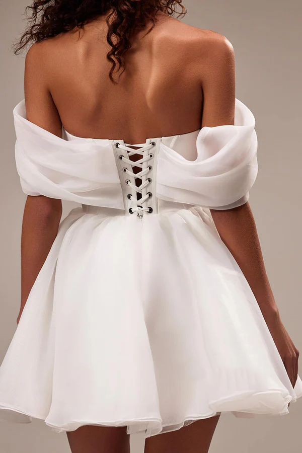 Off-Shoulder Mini Wedding Dress - Chloe Dress