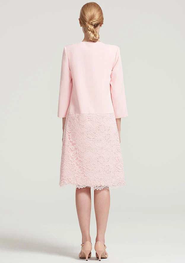 Pink Two‑Piece Mother of the Bride Dress With Lace Long Coat