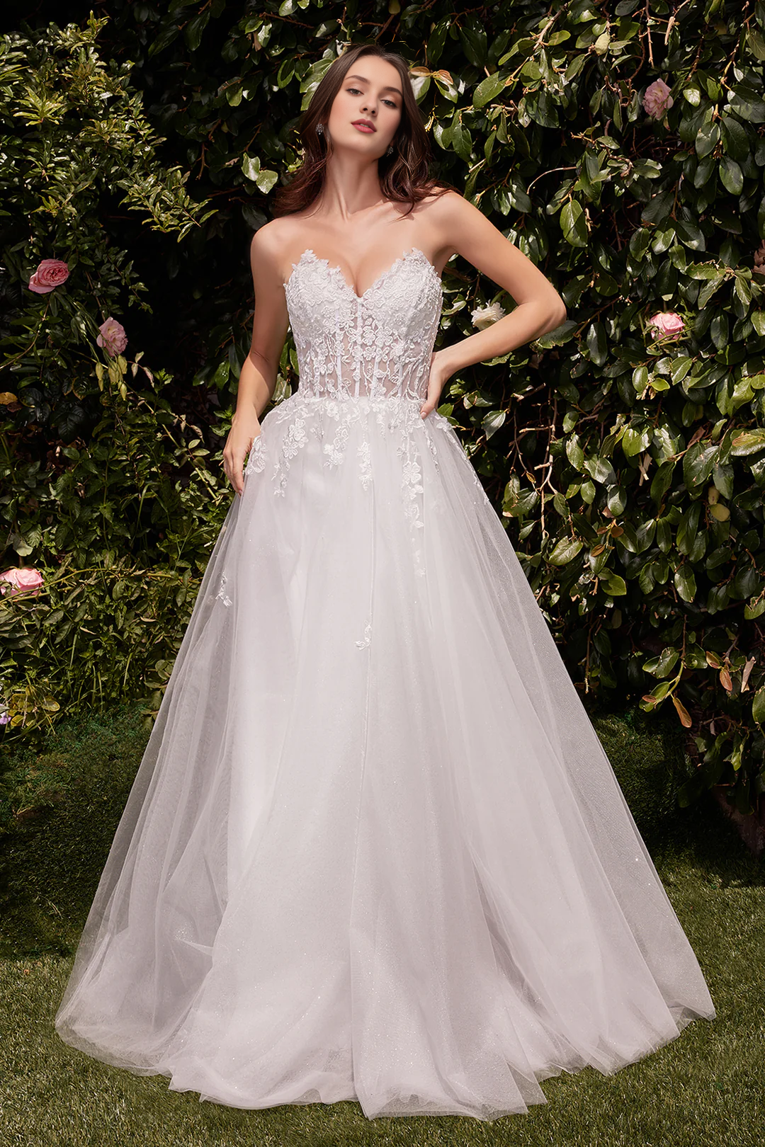 White Strapless Lace Embroidered Wedding Dress - Chloe Dress