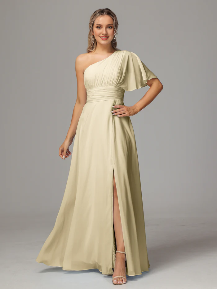 Chiffon High Slit Wedding Dress - Chloe Dress