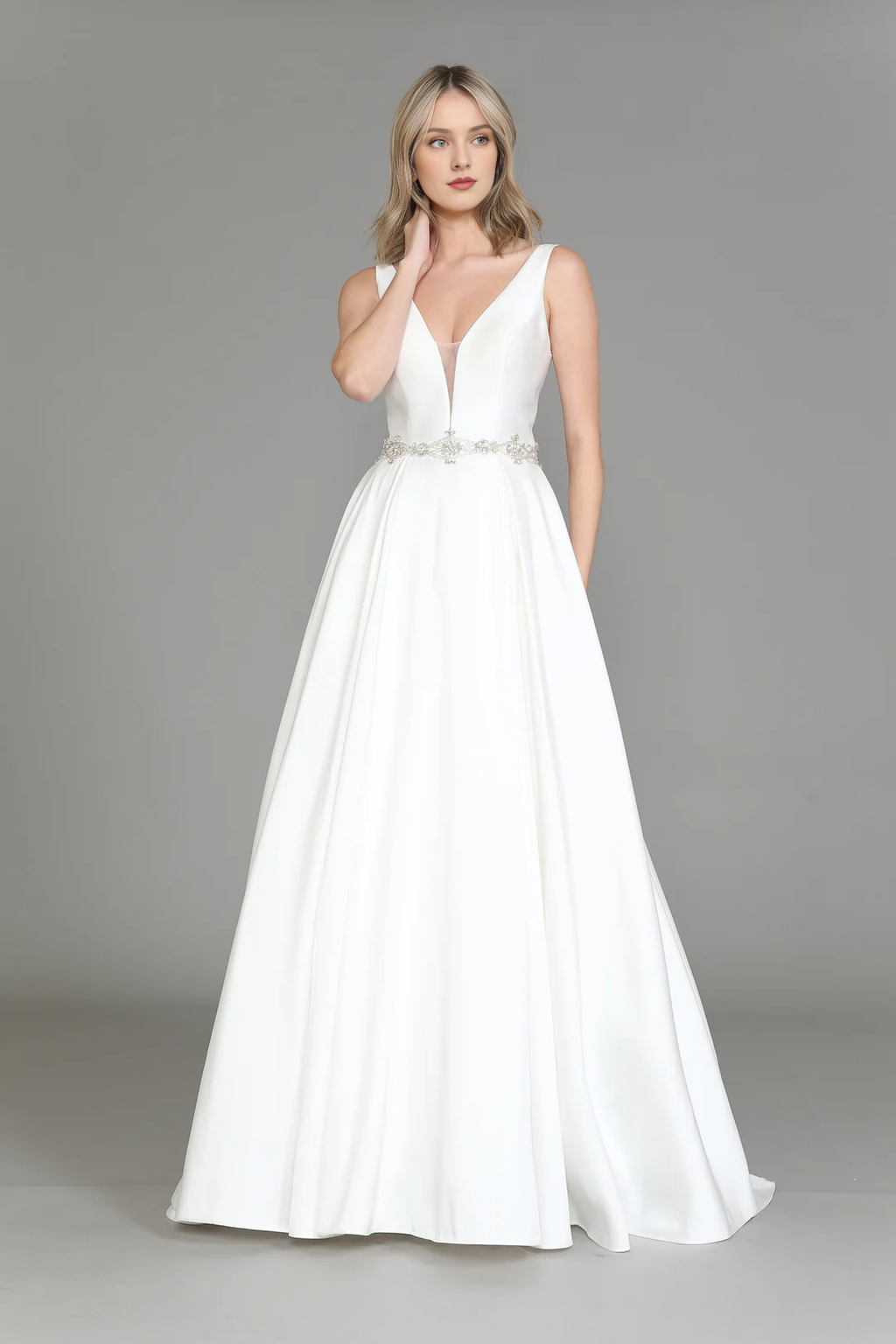 White Satin Long Sleeve Wedding Dress - Chloe Dress