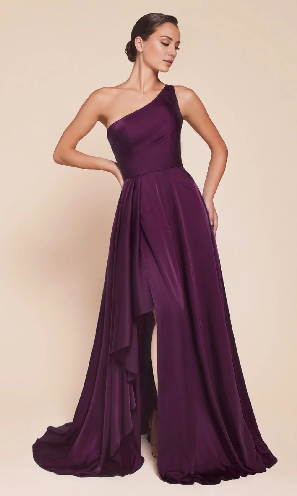 A-Line Satin High Slit Floor-Length Evening Dress - Chloe Dress