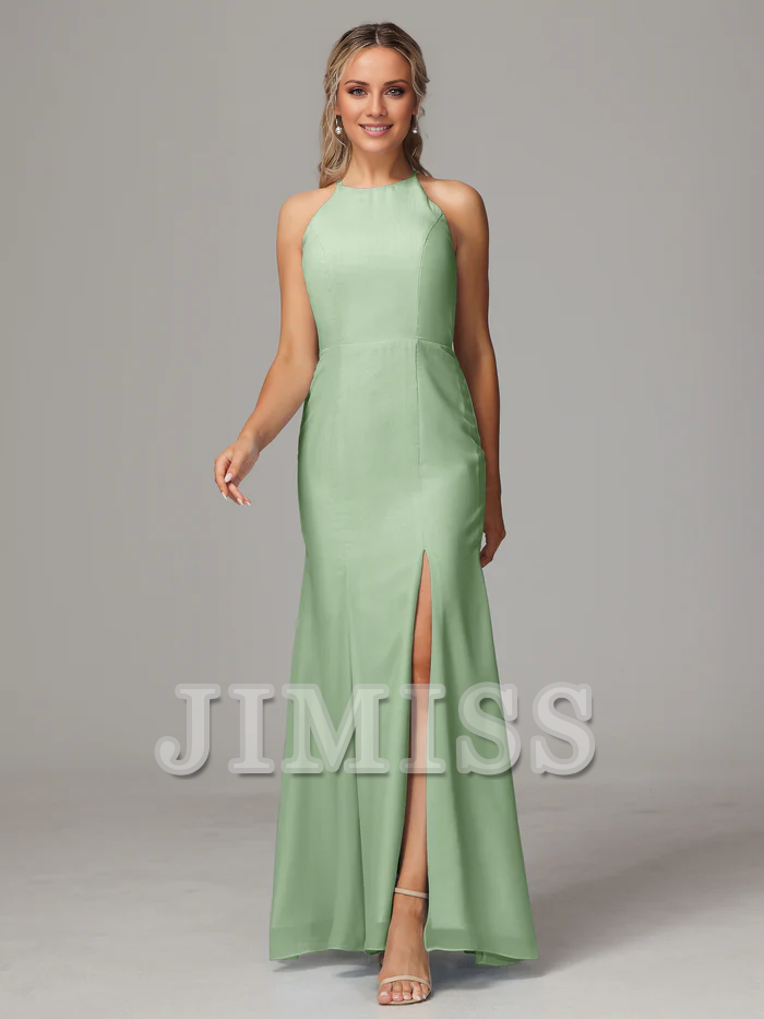 Chiffon Backless High Slit Wedding Dress - Chloe Dress