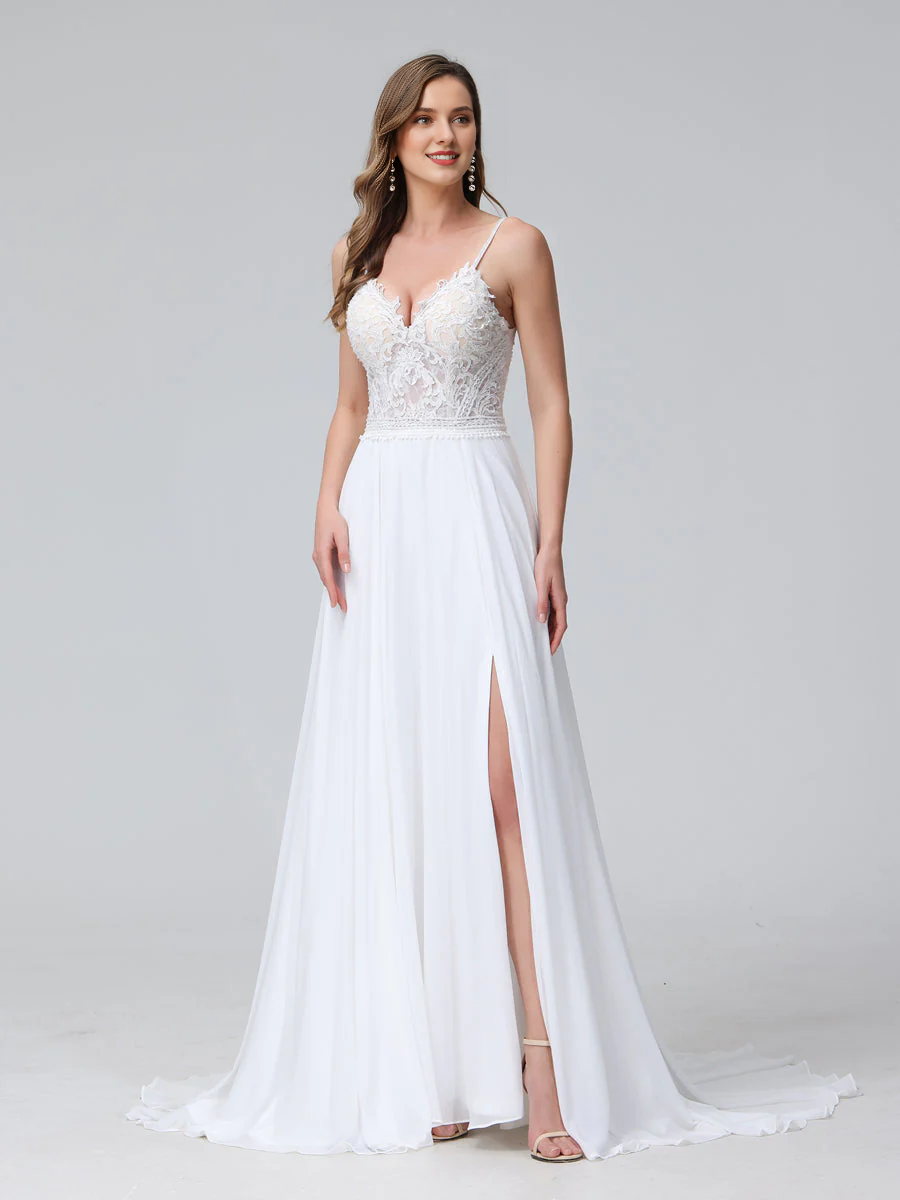 A-Line V-Neck Chiffon Sleeveless Wedding Dress - Chloe Dress
