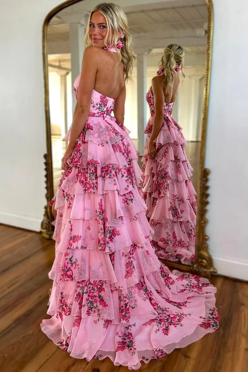 Sheath Halter Chiffon High Slit Prom Dress - Chloe Dress