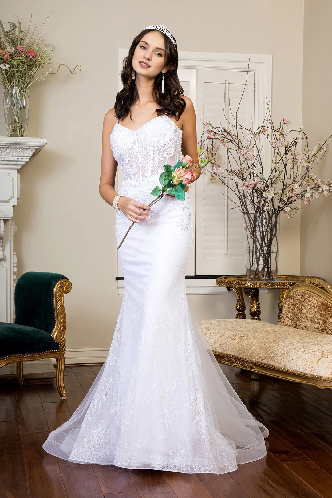 Mermaid Lace-Up Back Embroidered Wedding Dress - Chloe Dress